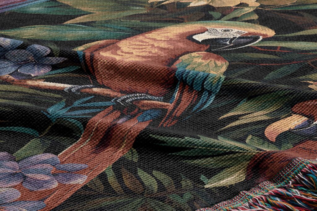 Jacquard-Woven-Blanket-Parrot-Close-up